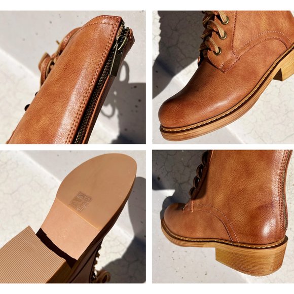 BEAST FASHION Tan Lace-Up Combat Boots - Picture 8 of 13
